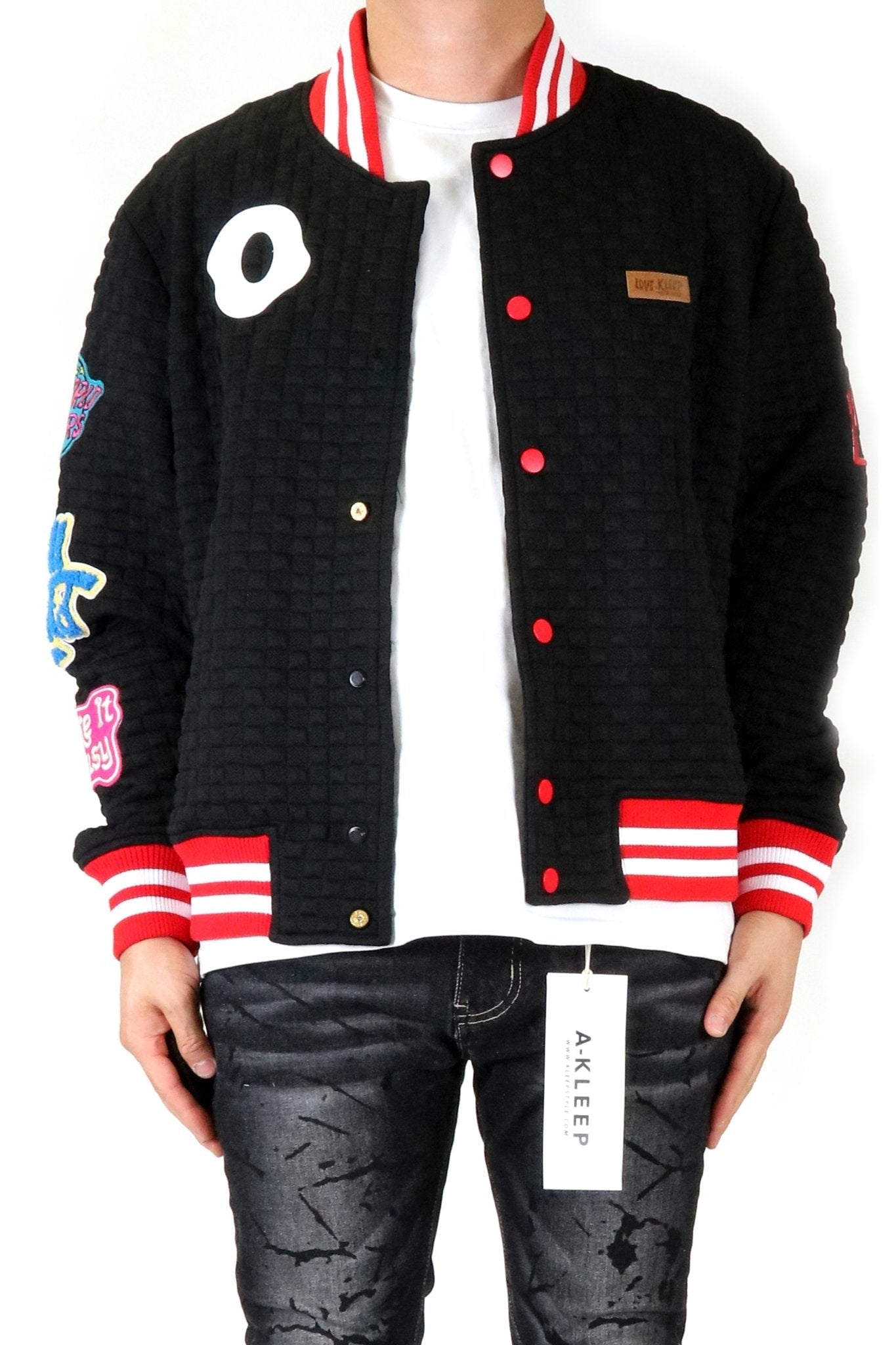 Kuroi Waffle Square Pattern Jacket with patches