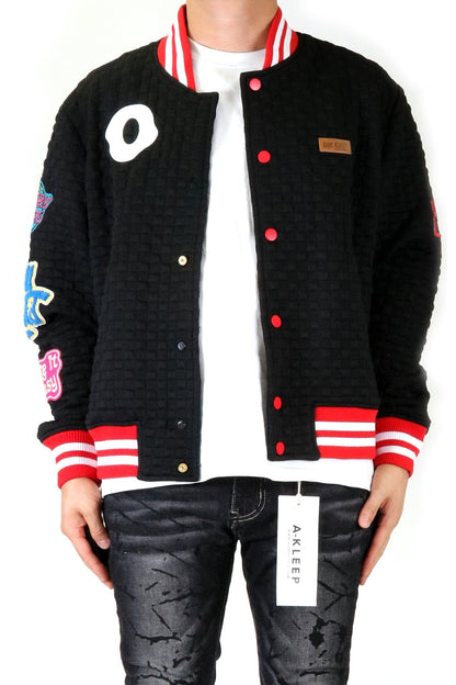 Kuroi Waffle Square Pattern Jacket with patches
