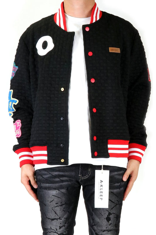 Kuroi Waffle Square Pattern Jacket with patches