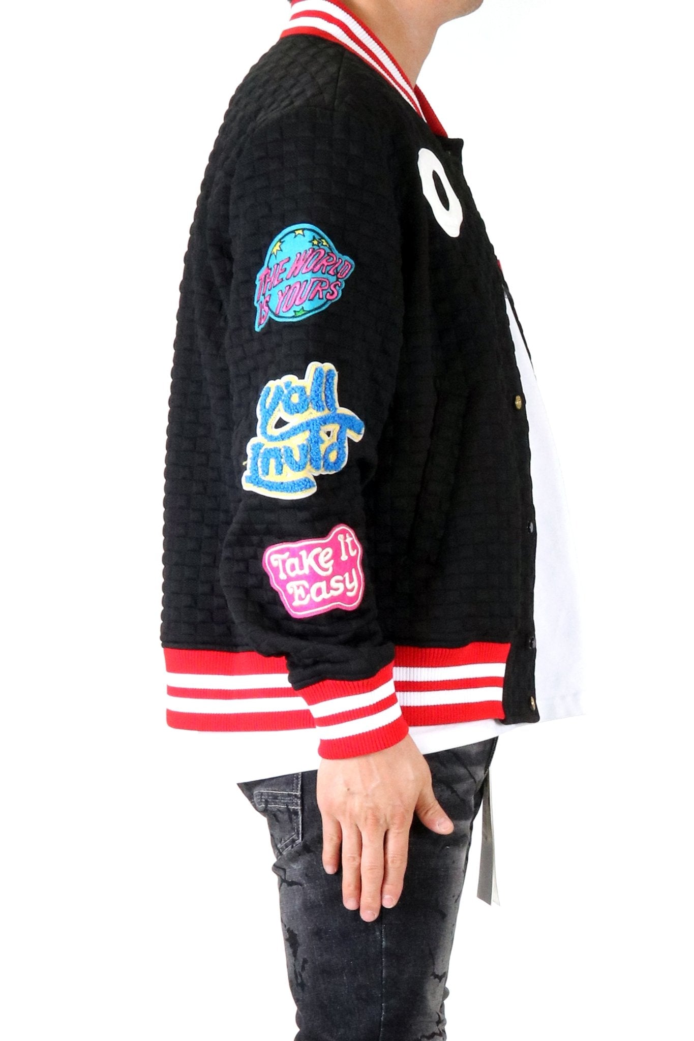 Kuroi Waffle Square Pattern Jacket with patches