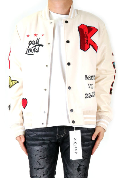 Vue Melton Body with Faux Leather Sleeve Varsity Jacket
