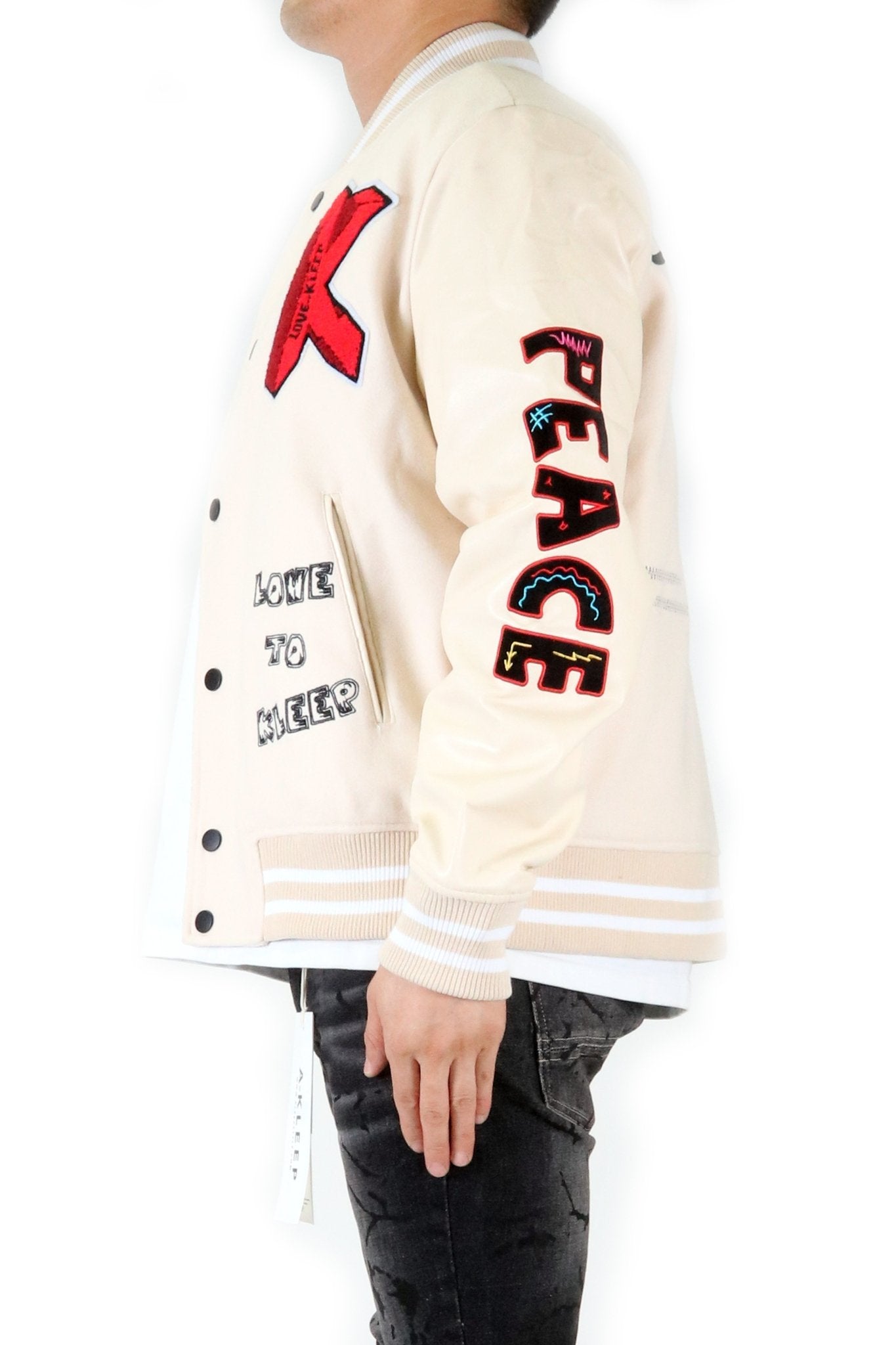 Vue Melton Body with Faux Leather Sleeve Varsity Jacket