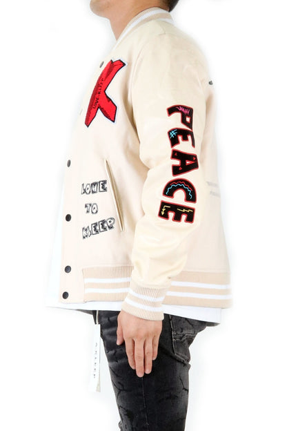 Vue Melton Body with Faux Leather Sleeve Varsity Jacket