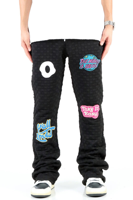 Kuroi Waffle Fleece Skinny Flare Stacked Pants