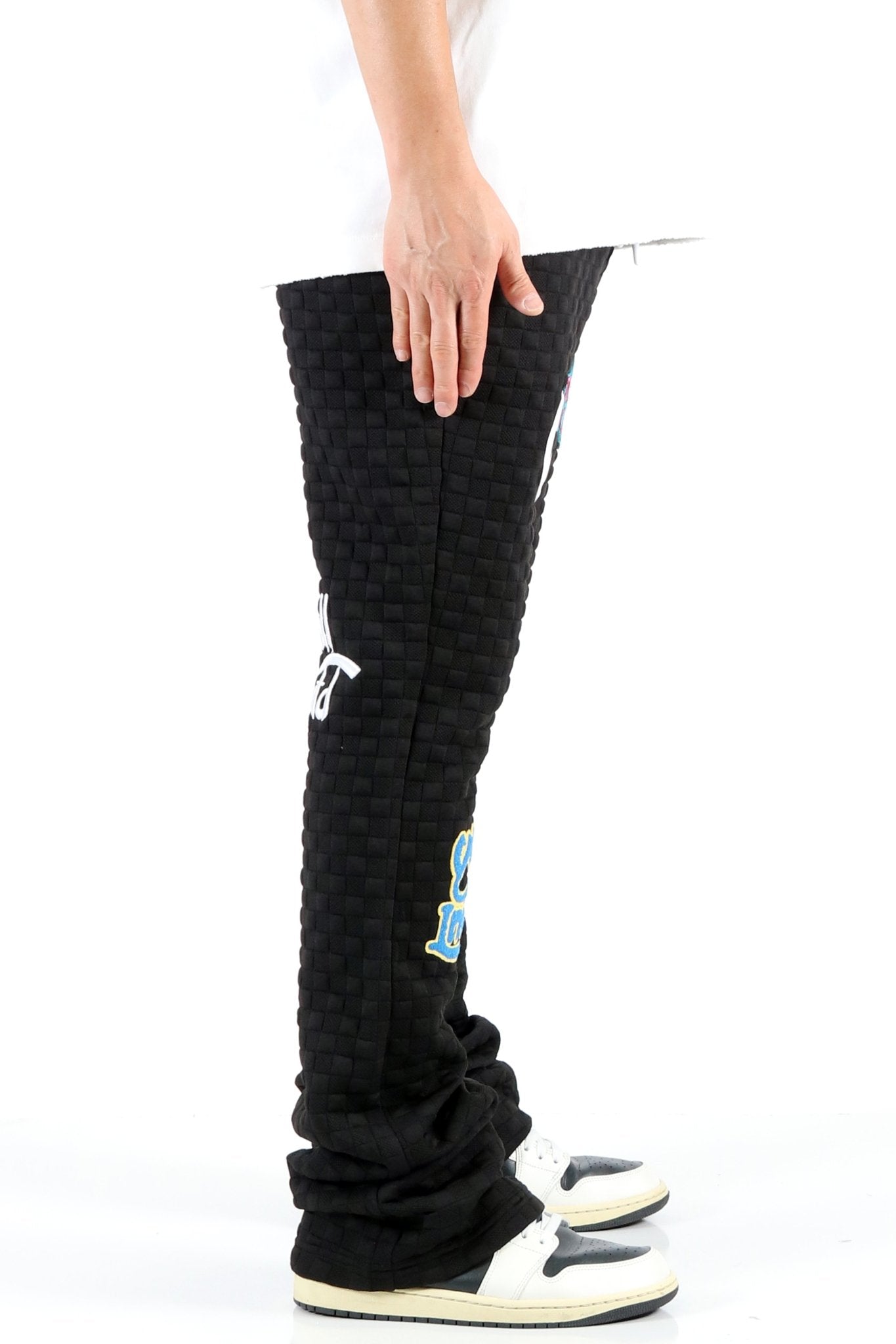 Kuroi Waffle Fleece Skinny Flare Stacked Pants