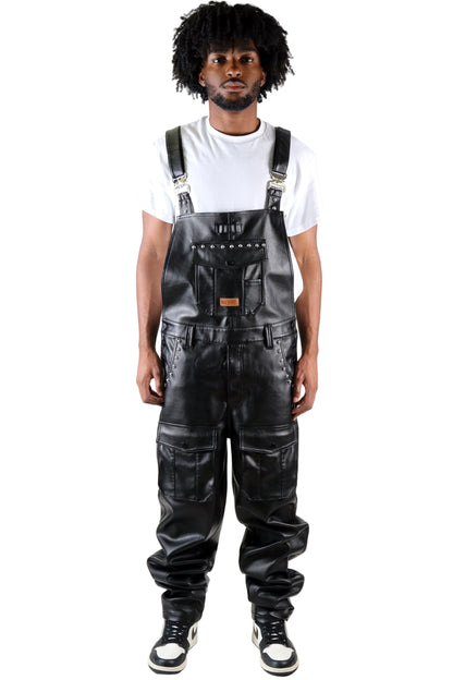 Fine Faux Leather Overall Pants