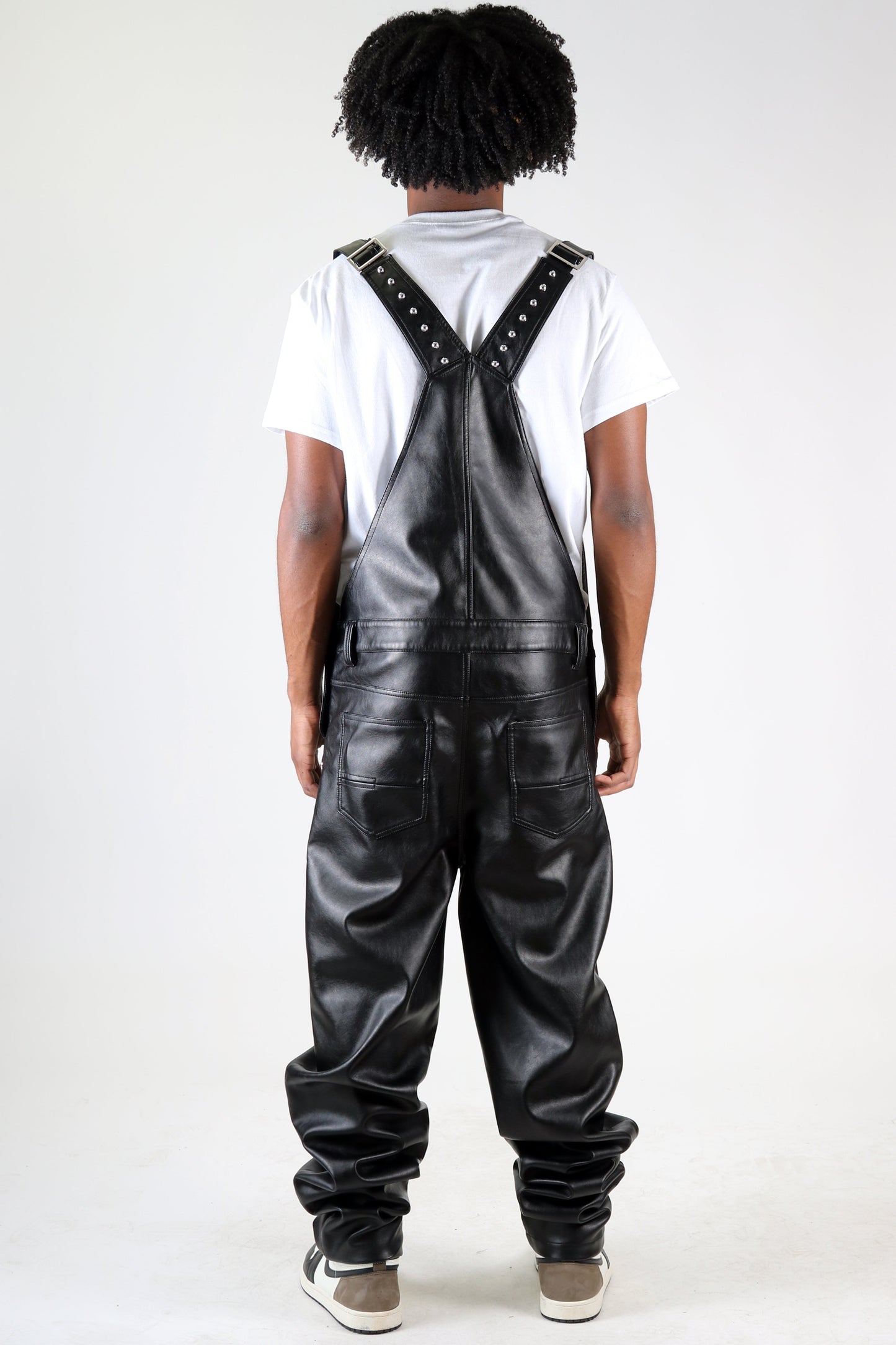 Fine Faux Leather Overall Pants