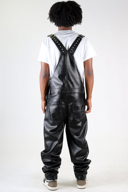Fine Faux Leather Overall Pants