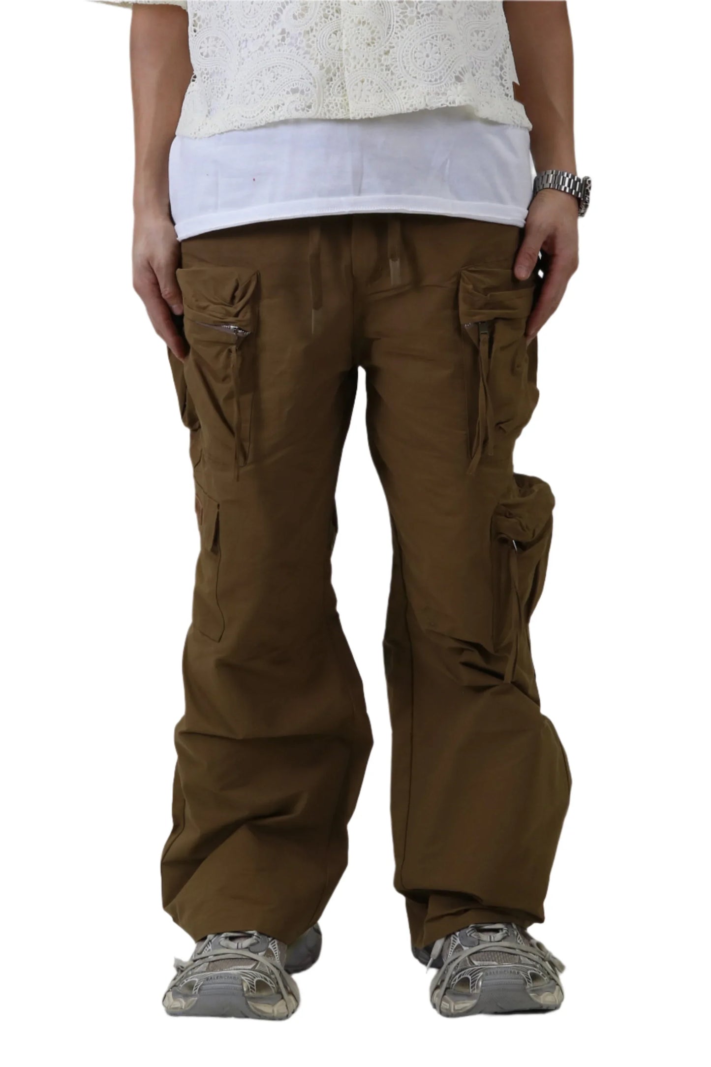 Fine Twill Nylon Baggy Fit Cargo Pants