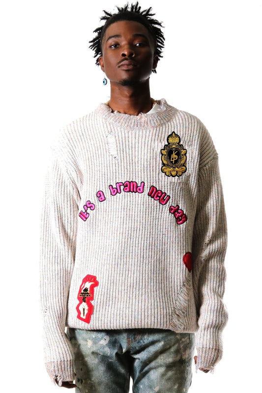Kelve Heavy Gauge Ripped Knit Sweater