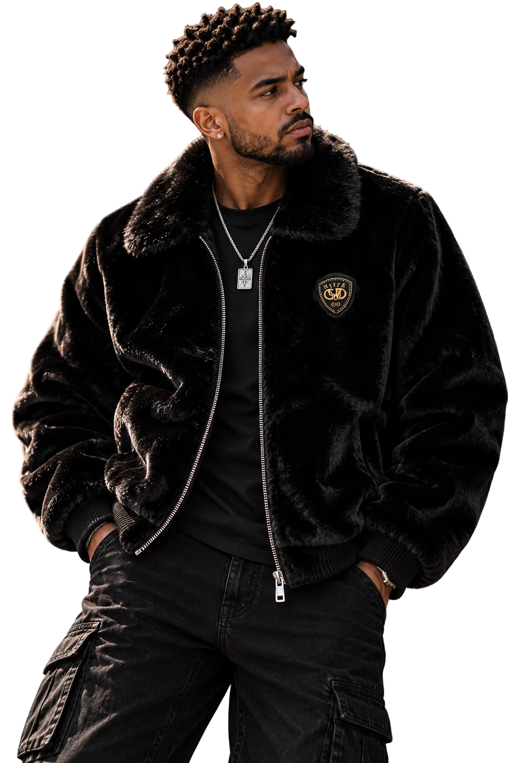 Faux Fur Zip Up Jacket with Plush Collar — featured product image | KRIFFA