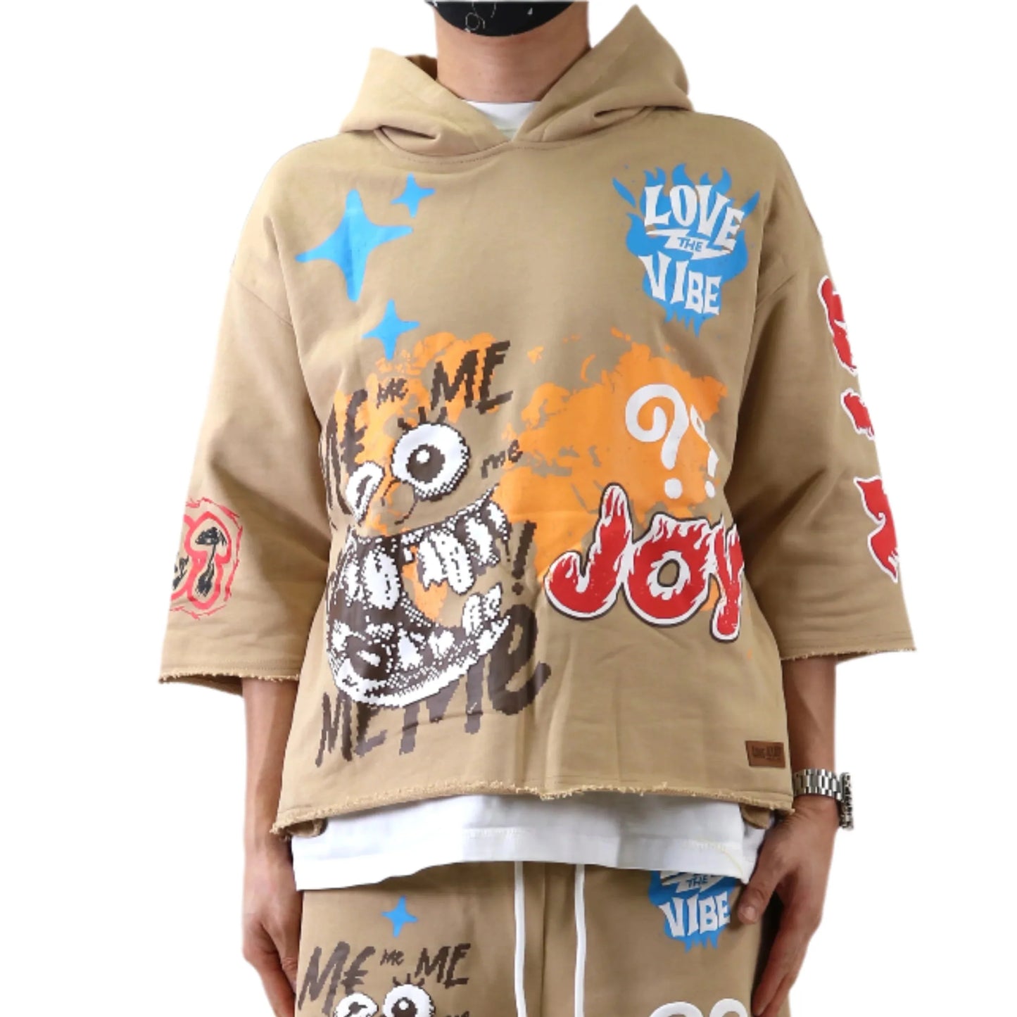 Trent French Terry 3/4 Sleeve Crop Top Pullover Hoodie