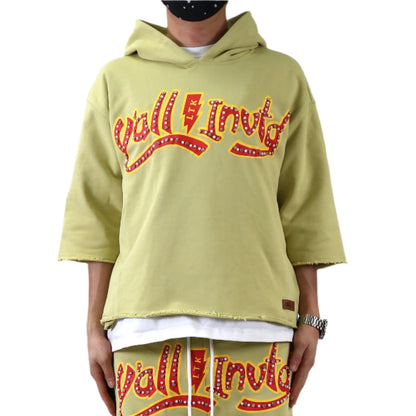 Briton French Terry 3/4 Sleeve Crop Top Pullover Hoodie