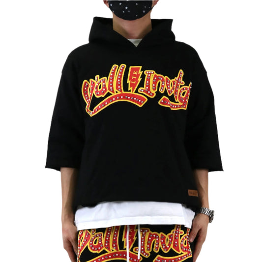 Curtis French Terry 3/4 Sleeve Crop Top Pullover Hoodie