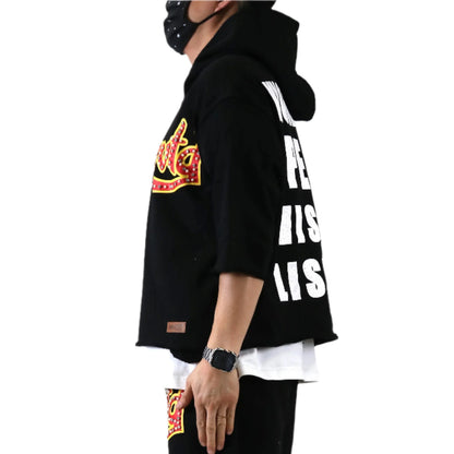 Curtis French Terry 3/4 Sleeve Crop Top Pullover Hoodie