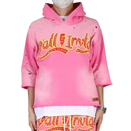 Darius French Terry 3/4 Sleeve Crop Top Pullover Hoodie