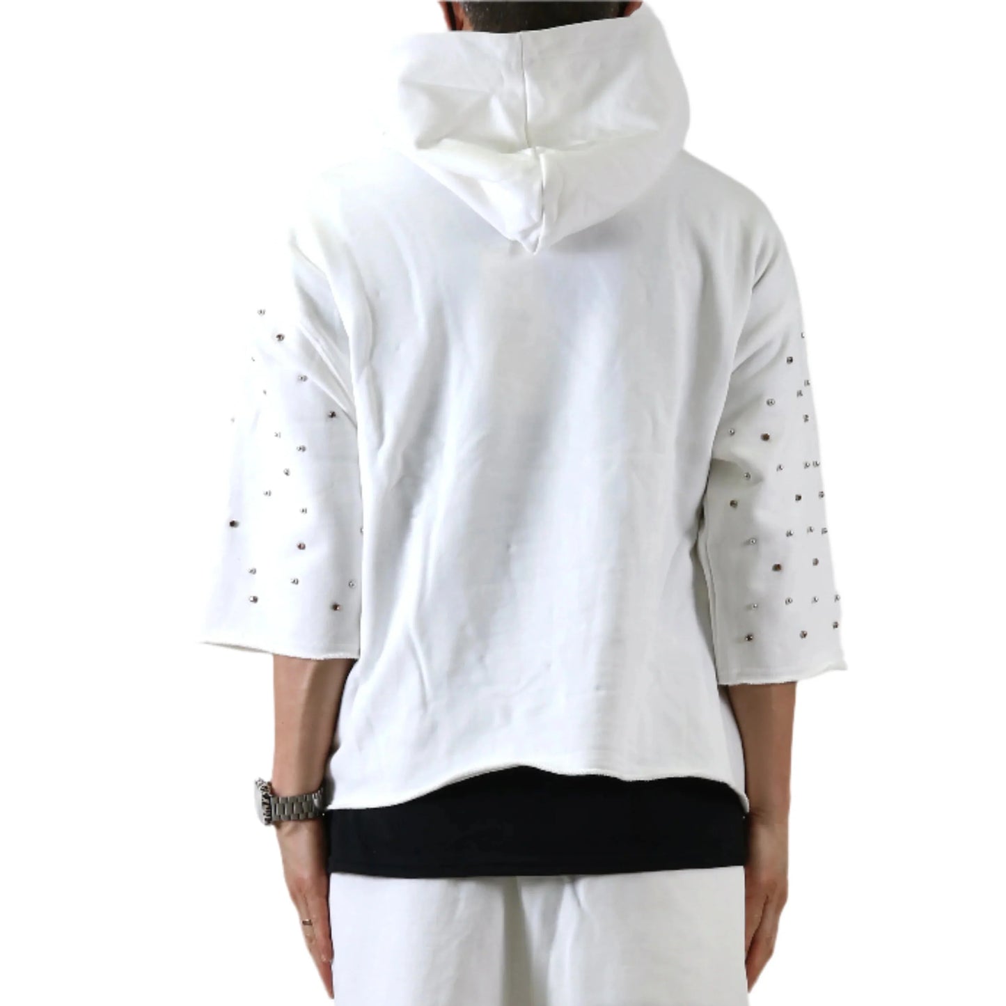 Clain French Terry 3/4 Sleeve Crop Top Pullover Hoodie