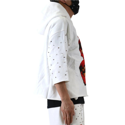 Clain French Terry 3/4 Sleeve Crop Top Pullover Hoodie
