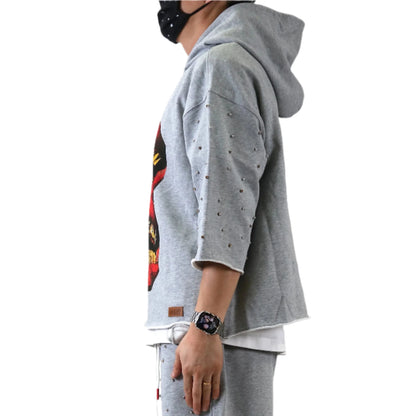 Petti French Terry 3/4 Sleeve Crop Top Pullover Hoodie
