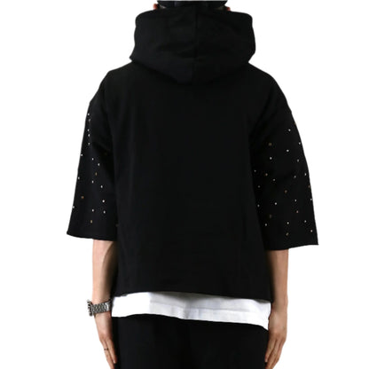 Schuma French Terry 3/4 Sleeve Crop Top Pullover Hoodie