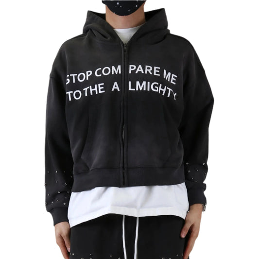 French Terry Long Sleeve Crop Top Full Zip Hoodie