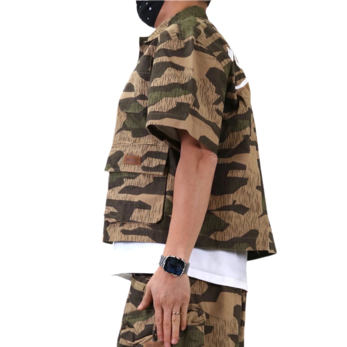 Fine Ripstop Twill Boxy Cut Crop Top Short sleeve Buttondown Shirt
