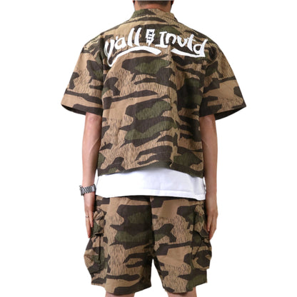 Fine Ripstop Twill Boxy Cut Crop Top Short sleeve Buttondown Shirt
