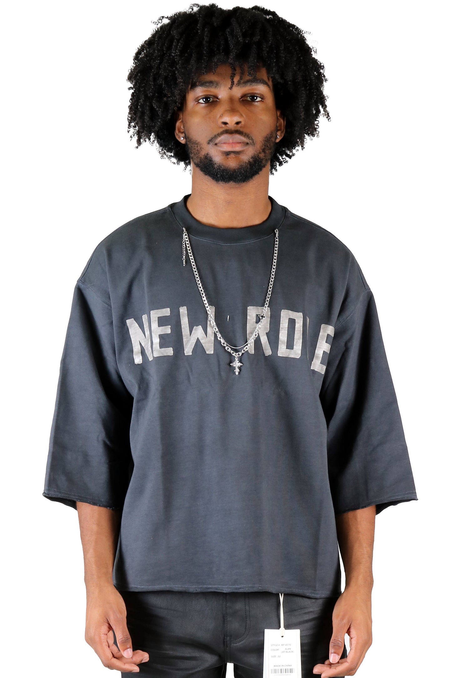 S/N Jersey 3/4 Sleeve Crop Top Tee with Detachable Necklace