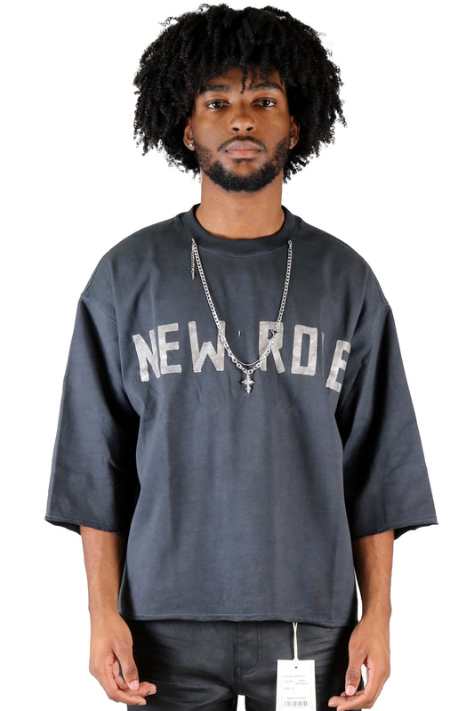 S/N Jersey 3/4 Sleeve Crop Top Tee with Detachable Necklace