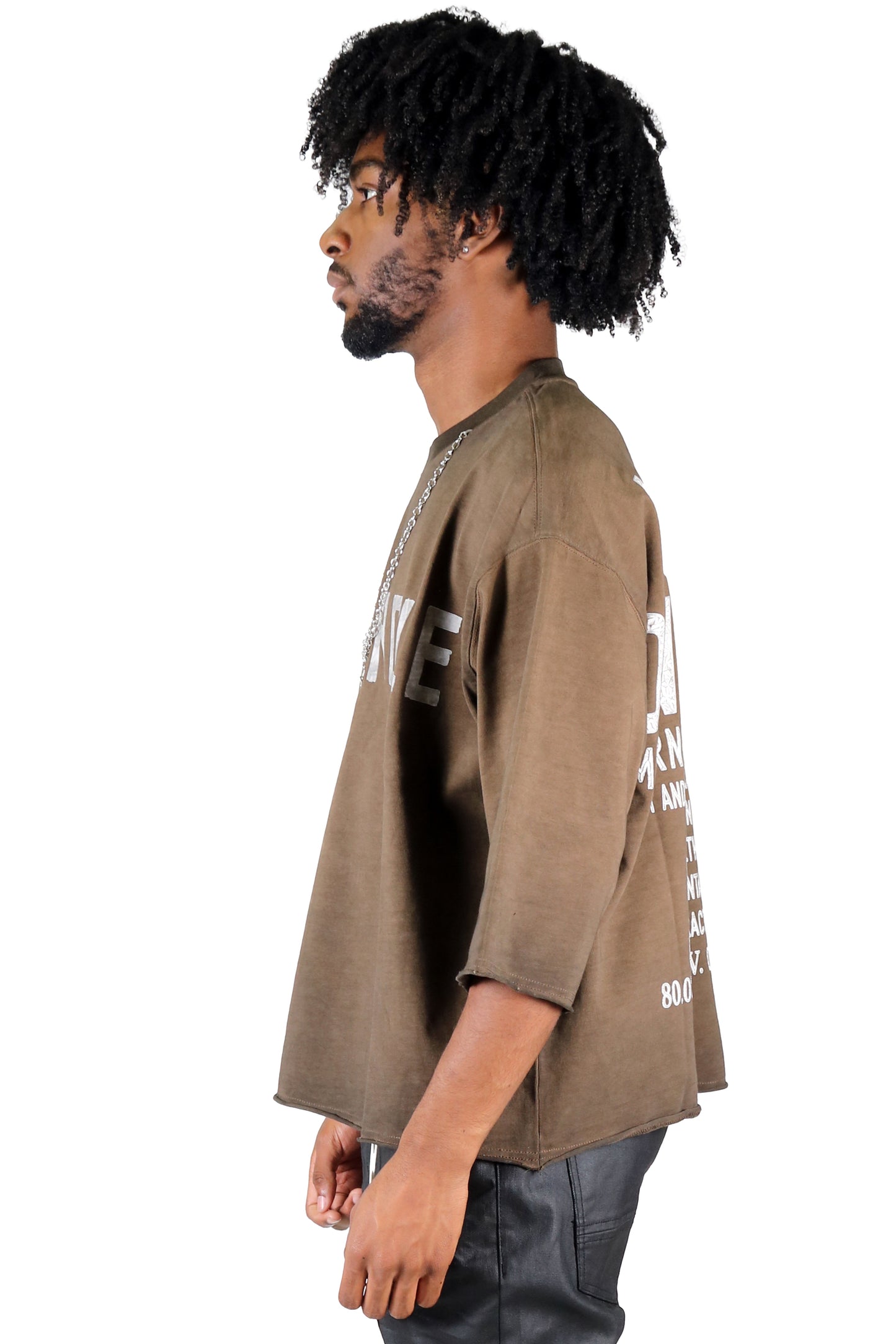 S/N Jersey 3/4 Sleeve Crop Top Tee with Detachable Necklace