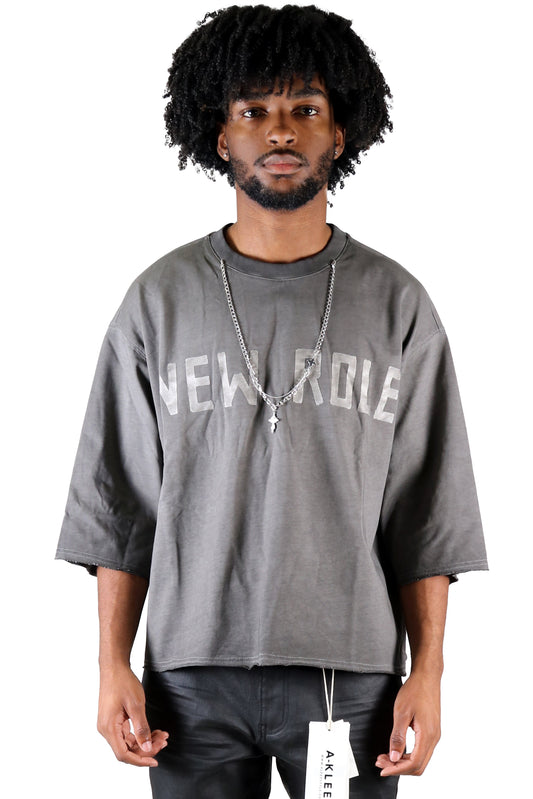 S/N Jersey 3/4 Sleeve Crop Top Tee with Detachable Necklace