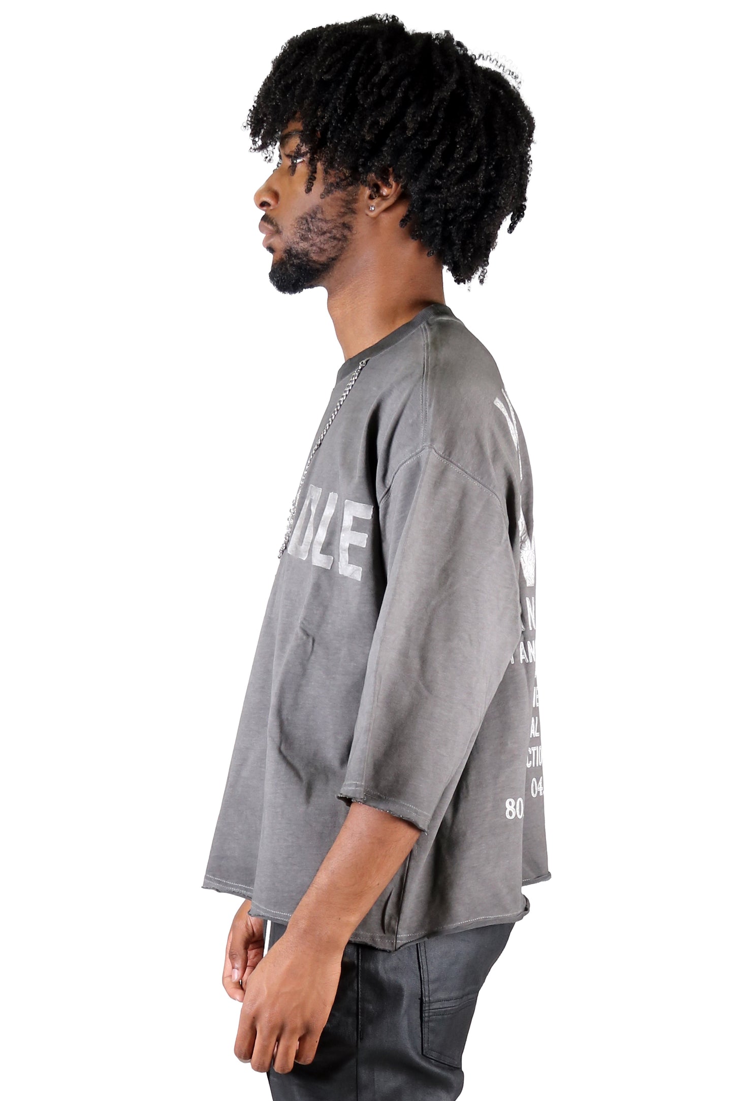 S/N Jersey 3/4 Sleeve Crop Top Tee with Detachable Necklace