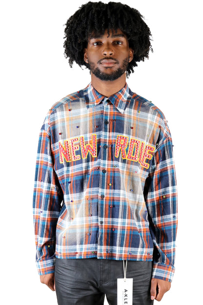 Long Sleeve Washed Flannel Crop Top Button Down Shirt