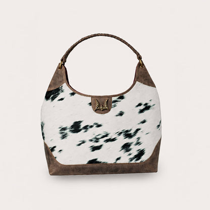 LW Large Purse - Black & White Cowhide with Oiled Brown Leather