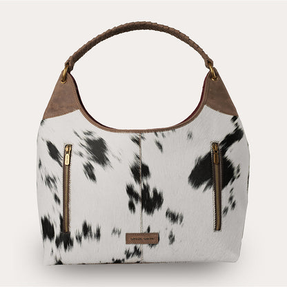 LW Large Purse - Black & White Cowhide with Oiled Brown Leather