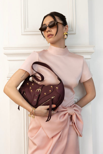 Mira & Moss Ravenne Studded Shoulder Bag - Garnet