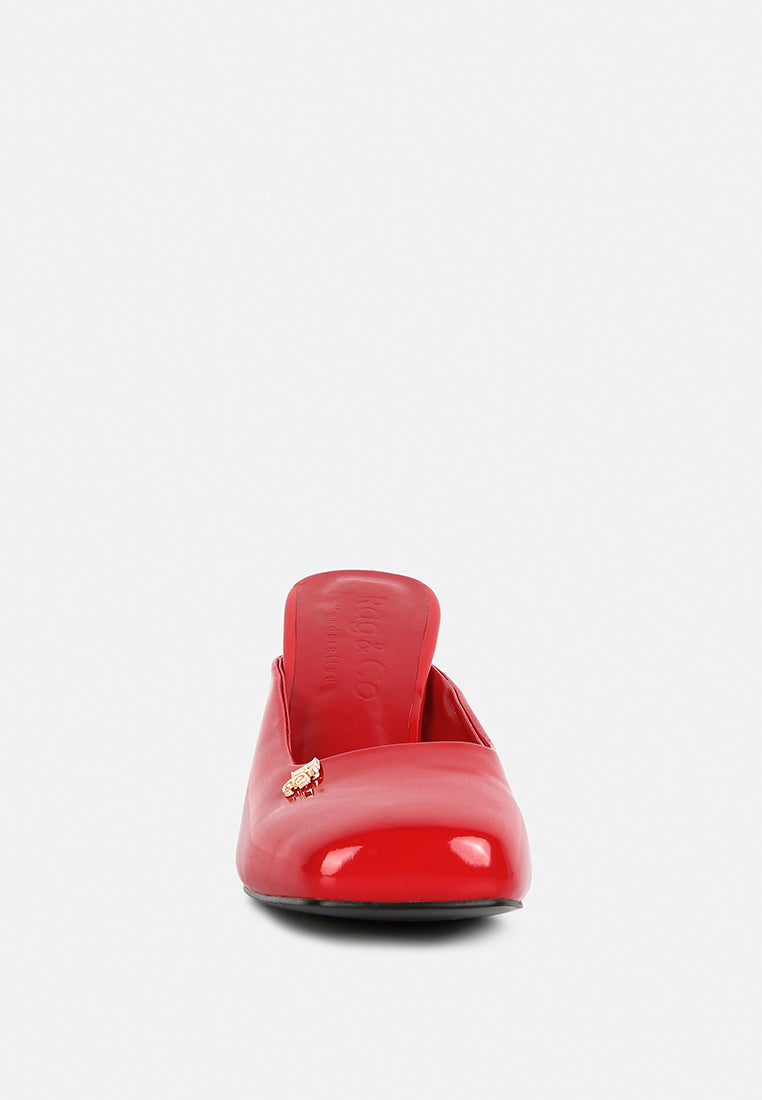 Neoplast Patent Pu Block Heeled Mules