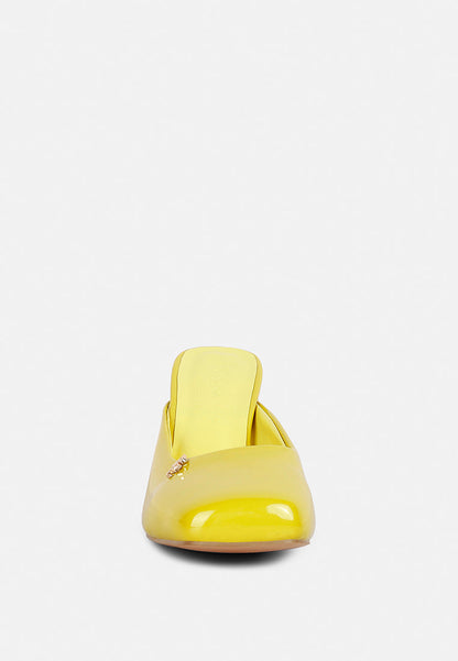 Neoplast Patent Pu Block Heeled Mules