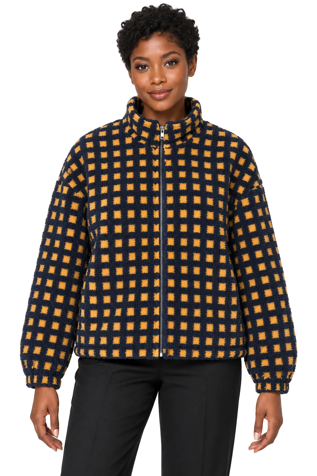 Plaid Sherpa Fleece Zip Up Jacket