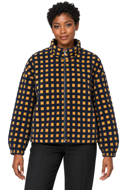 Plaid Sherpa Fleece Zip Up Jacket