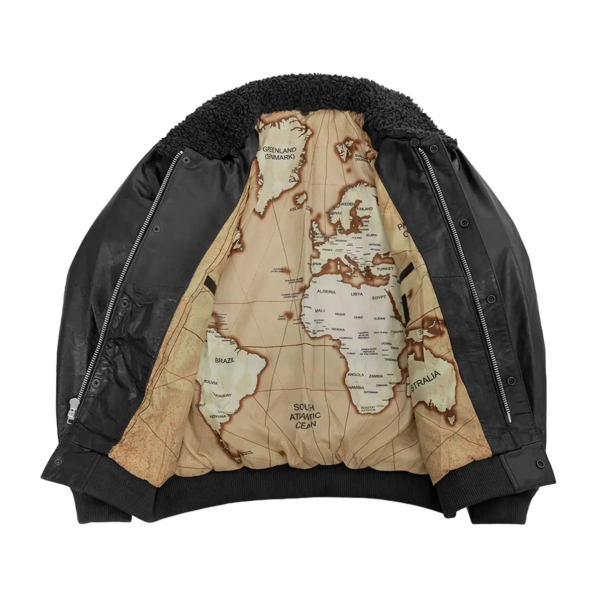 Old World Map Men’s Leather Bomber Jacket