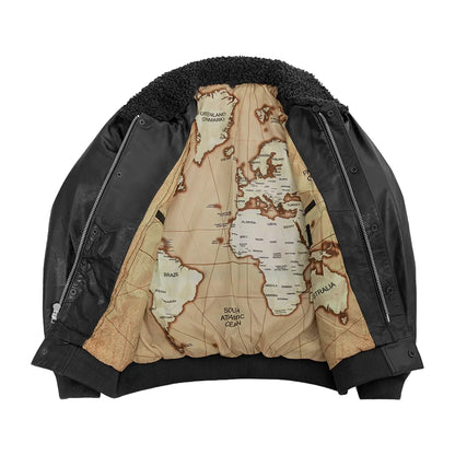 Old World Map Men’s Leather Bomber Jacket
