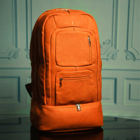 Orange Leather Luxury Carry-On Backpack