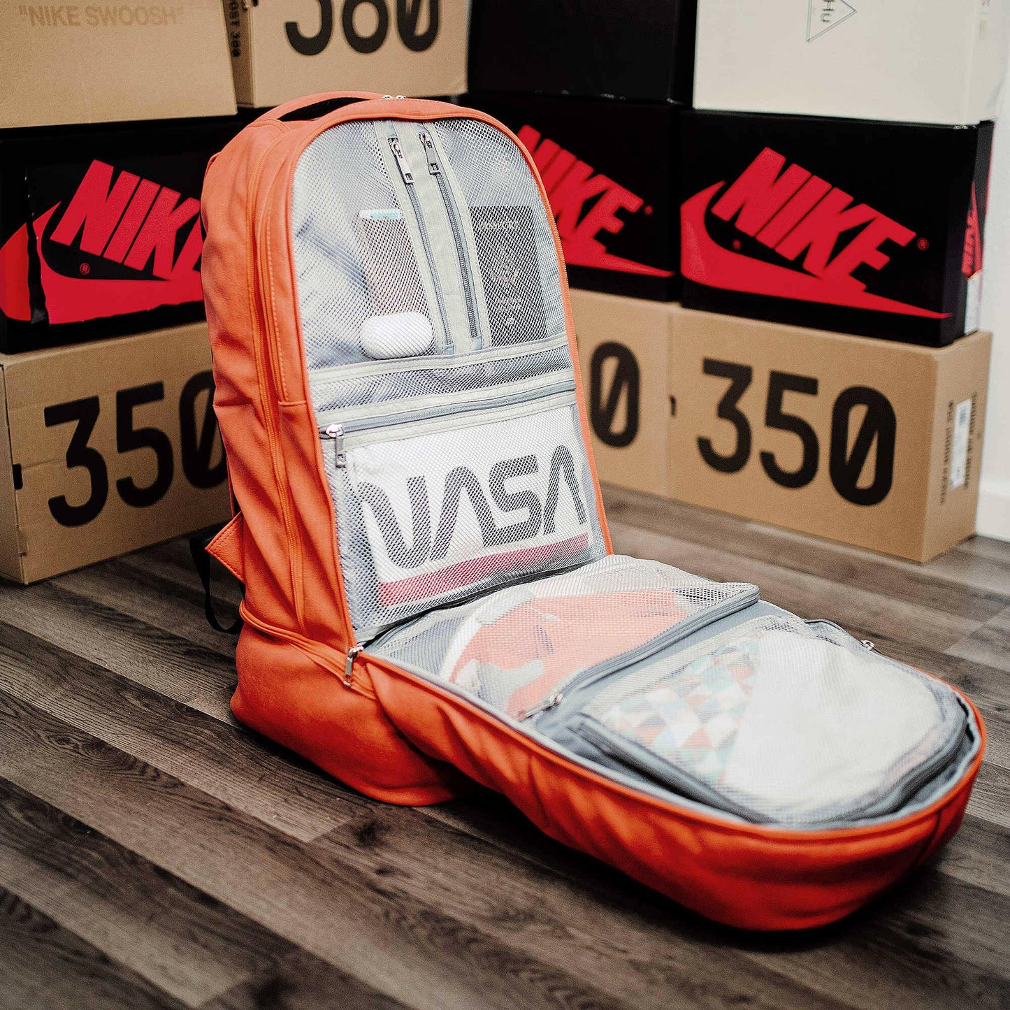 Orange Leather Luxury Carry-On Backpack