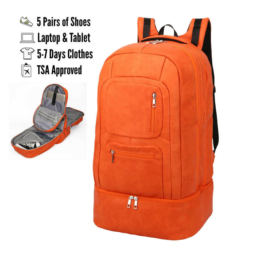 Orange Leather Luxury Carry-On Backpack