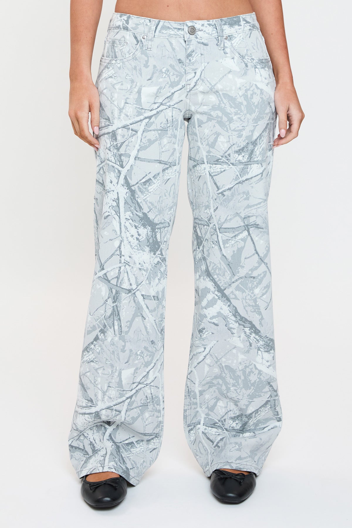 Britney Printed Low Rise Wide Leg Jeans