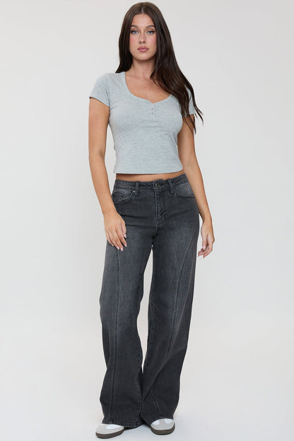 Luxe Bella Seam Detail Wide Leg Jeans
