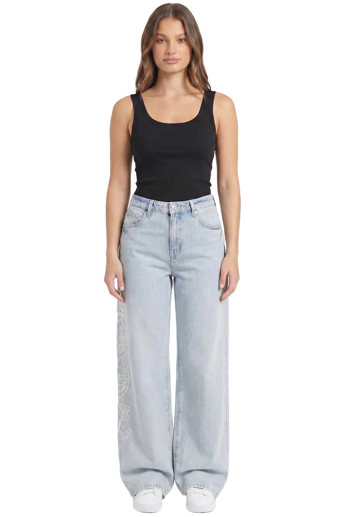 Joey Super Wide Leg Jeans with Love Patch