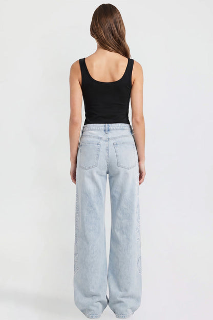 Joey Super Wide Leg Jeans with Love Patch