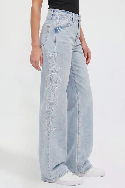 Joey Super Wide Leg Jeans with Love Patch